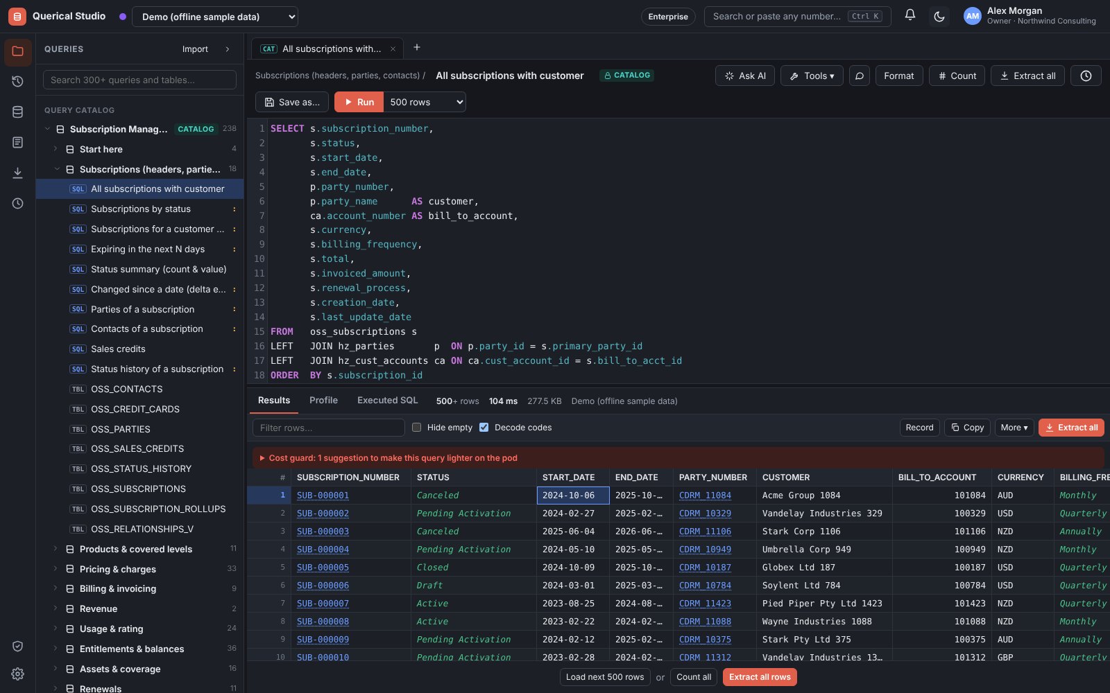 Querical Studio in dark mode